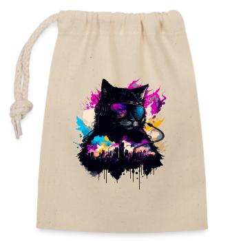 Dark Dj Cat - Sac cadeau en coton avec cordon (14 x 20 cm) - nature - Devant