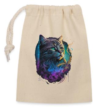 Festival Cat - Closable cotton gift bag (14x20cm) - nature - Front