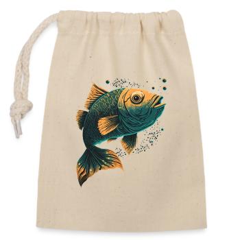 Fischfächer Illustration - Verschließbarer Geschenkbeutel aus Baumwolle (14x20cm) - Natur - Vorne