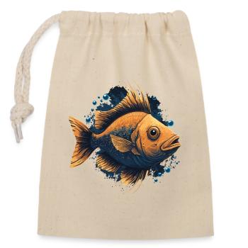 Brauner Fisch - Verschließbarer Geschenkbeutel aus Baumwolle (14x20cm) - Natur - Vorne