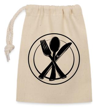 Fourchette et cuillère à couteaux sur assiette - Sac cadeau en coton avec cordon (14 x 20 cm) - nature - Devant
