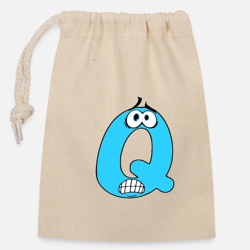 Q - Sac cadeau en coton avec cordon (14 x 20 cm) - nature