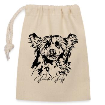 POWDER PUFF Chinese Crested Dog Portrait Wilsigns - Sac cadeau en coton avec cordon (14 x 20 cm) - nature - Devant