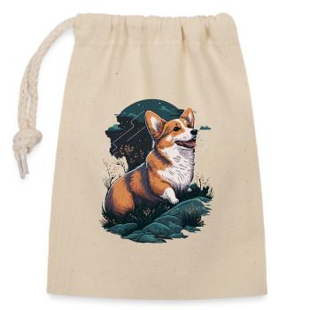 Corgi avec les fleurs - Sac cadeau en coton avec cordon (14 x 20 cm) - nature - Devant
