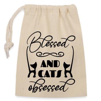 Cats Obsessed Cat Owner Quote - Closable cotton gift bag (14x20cm) - nature - Front