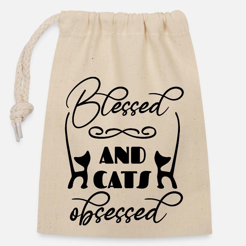 Citation du propriétaire de chat obsédé par les chats - Sac cadeau en coton avec cordon (14 x 20 cm) - nature
