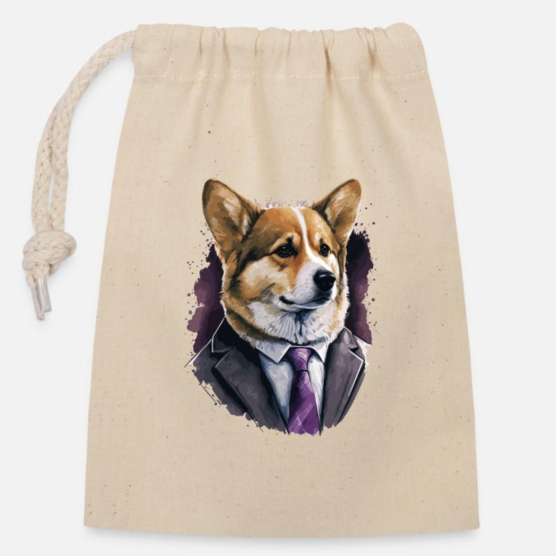 Fasionable elegant Corgi - Closable cotton gift bag (14x20cm) - nature