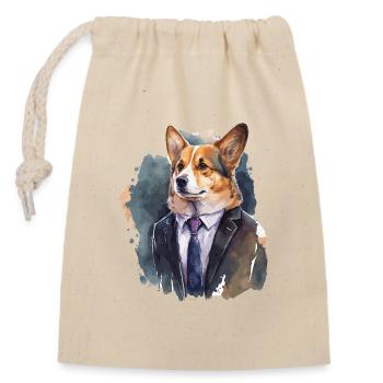 Classy Looks Corgi - Closable cotton gift bag (14x20cm) - nature - Front