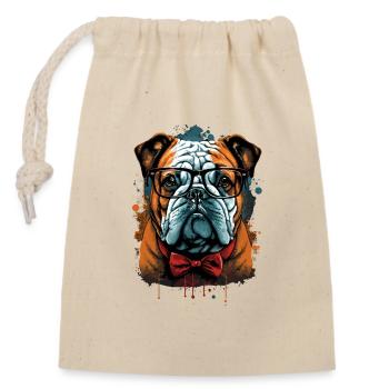 Smarte Bulldogge mit Fliege - Verschließbarer Geschenkbeutel aus Baumwolle (14x20cm) - Natur - Vorne
