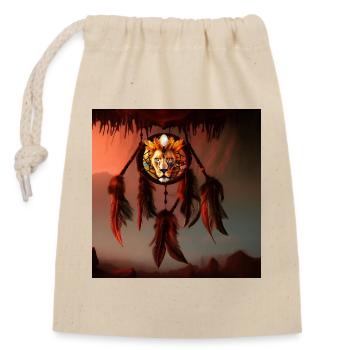 Dream catcher with lion - Closable cotton gift bag (14x20cm) - nature - Front
