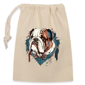Bulldogge mit niedlicher Fliege - Verschließbarer Geschenkbeutel aus Baumwolle (14x20cm) - Natur - Vorne