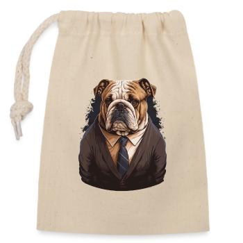 Bulldog en costume marron - Sac cadeau en coton avec cordon (14 x 20 cm) - nature - Devant