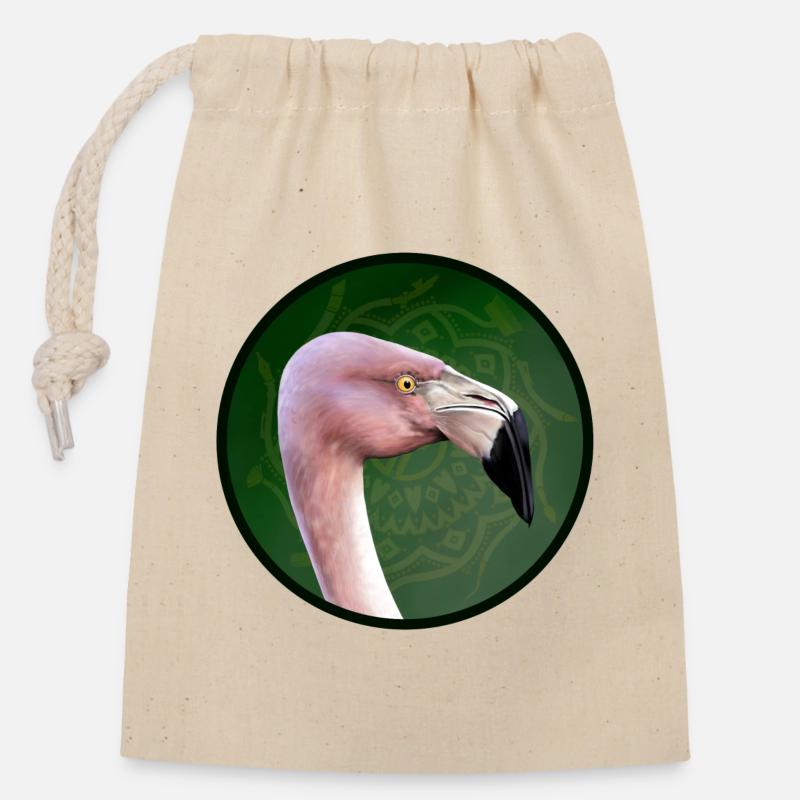 Flamant rose en vert mandala - Sac cadeau en coton avec cordon (14 x 20 cm) - nature