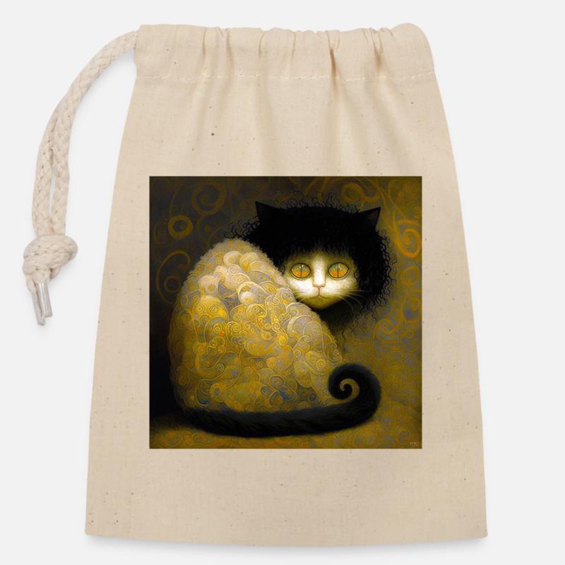 Goldene Katze Arabesken - Stoik die Katze - Verschließbarer Geschenkbeutel aus Baumwolle (14x20cm) - Natur