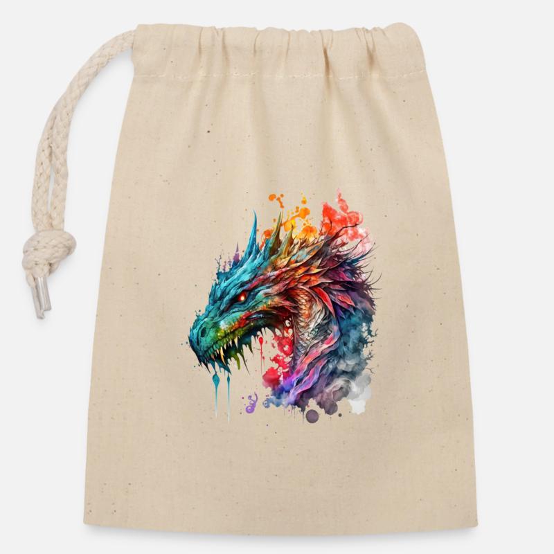 Aquarell Drache - Verschließbarer Geschenkbeutel aus Baumwolle (14x20cm) - Natur