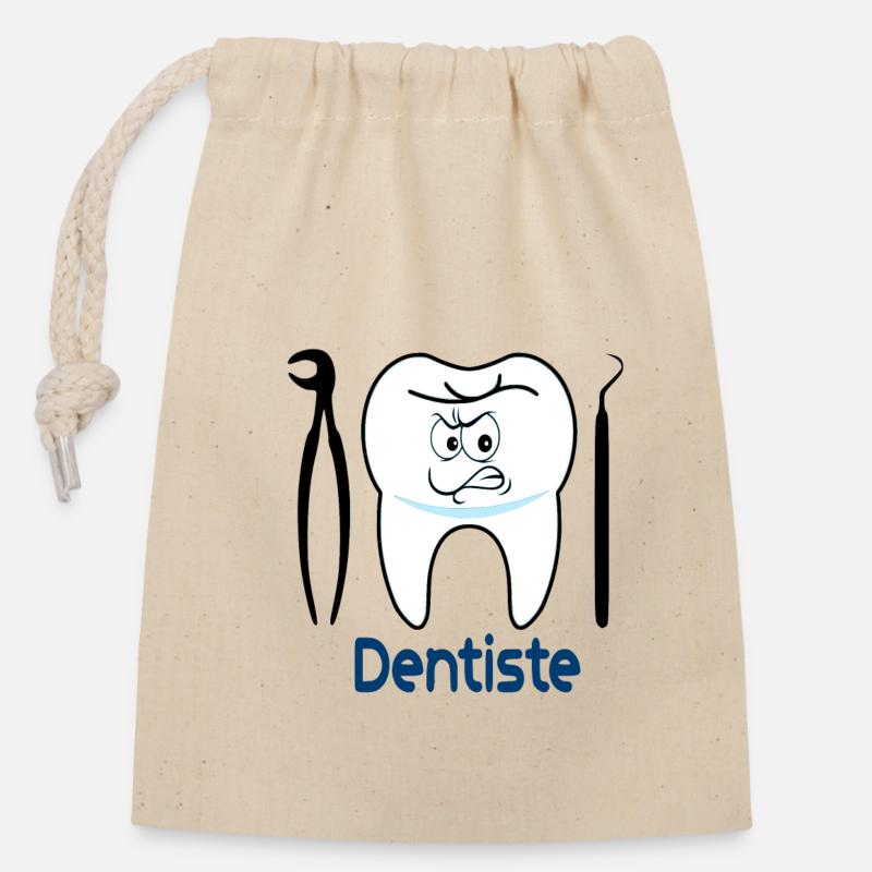Dentiste - Sac cadeau en coton avec cordon (14 x 20 cm) - nature