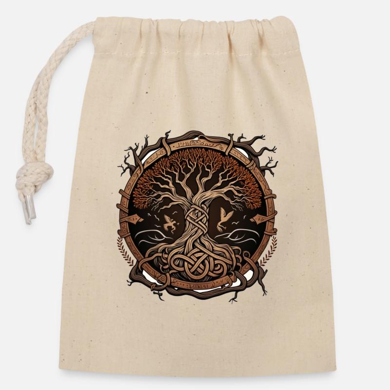 Yggdrasil - Sac cadeau en coton avec cordon (14 x 20 cm) - nature