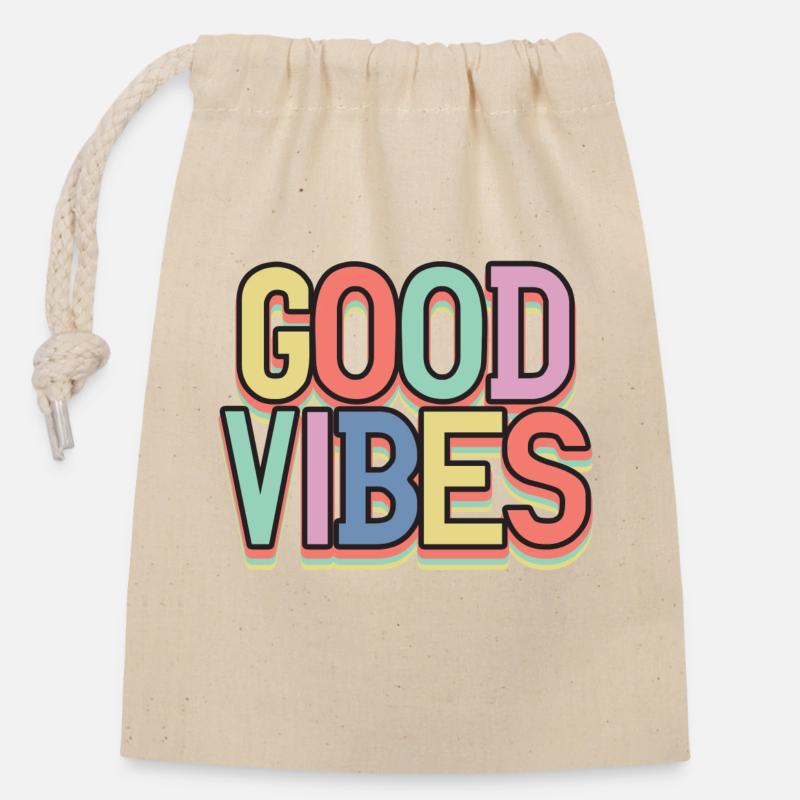Gute Vibes Pastell Retro - Closable cotton gift bag (14x20cm) - nature