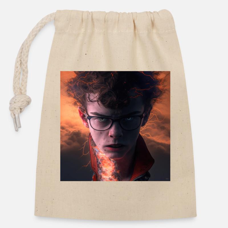 Portrait elektrik -  Éclairs et Feu Intérieur - Sac cadeau en coton avec cordon (14 x 20 cm) - nature