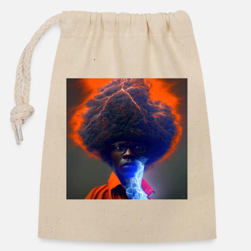 elektrik portrait - Afro Lightning and Lightning - Closable cotton gift bag (14x20cm) - nature