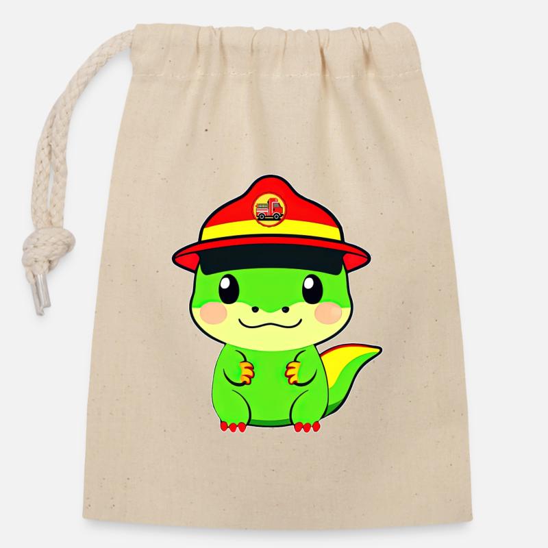 Service d’incendie de Dinosaur - Sac cadeau en coton avec cordon (14 x 20 cm) - nature