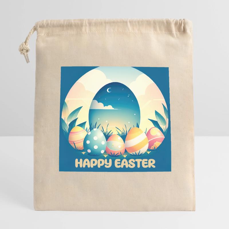 Happy Easter, Easter Egg Closable cotton gift bag (14x20cm)