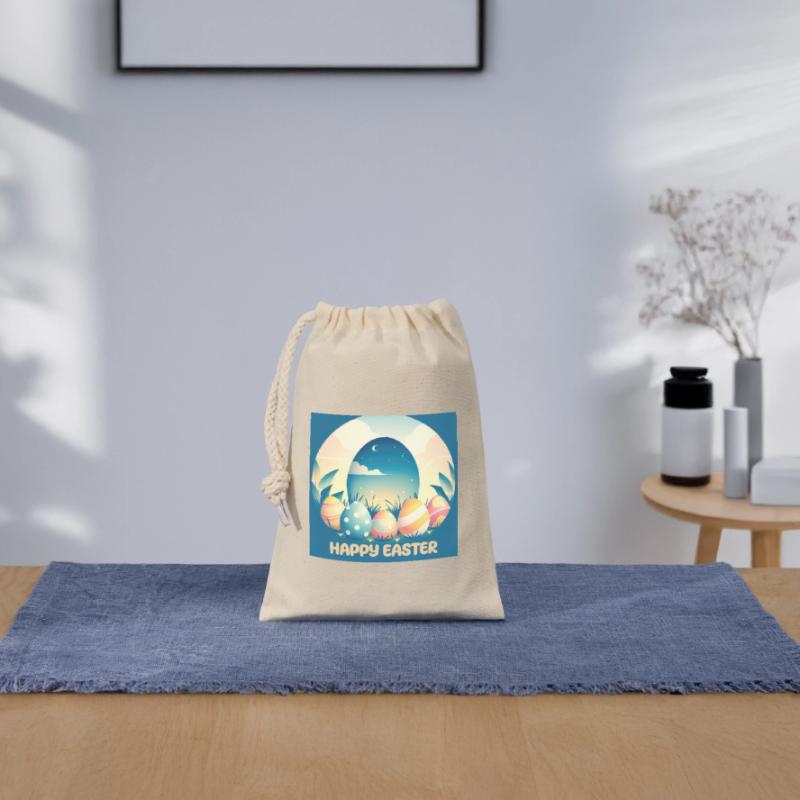 Happy Easter, Easter Egg Closable cotton gift bag (14x20cm)
