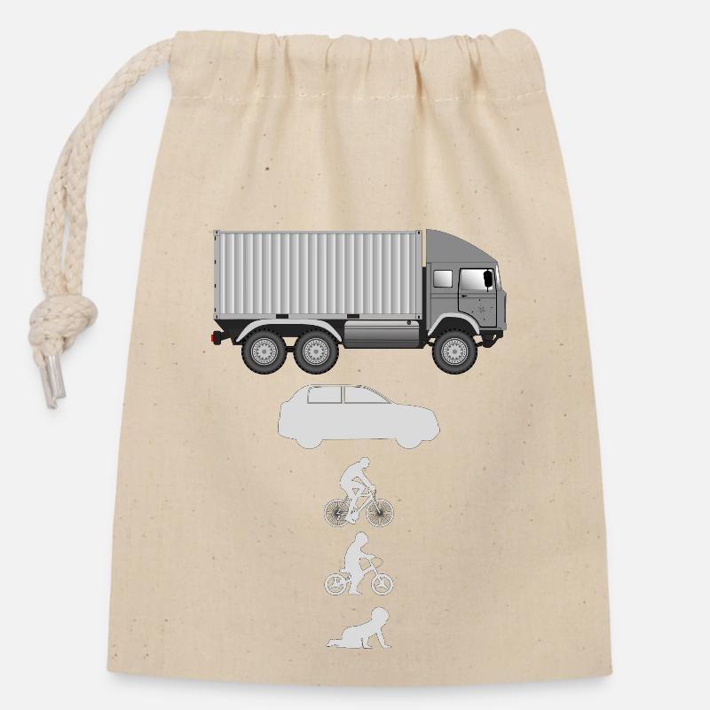 Camion porte-conteneurs Evolution - Sac cadeau en coton avec cordon (14 x 20 cm) - nature