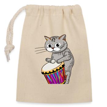 Katze, die den Djembe spielt Trommler Musik Schlagzeuger Musiker - Verschließbarer Geschenkbeutel aus Baumwolle (14x20cm) - Natur - Vorne