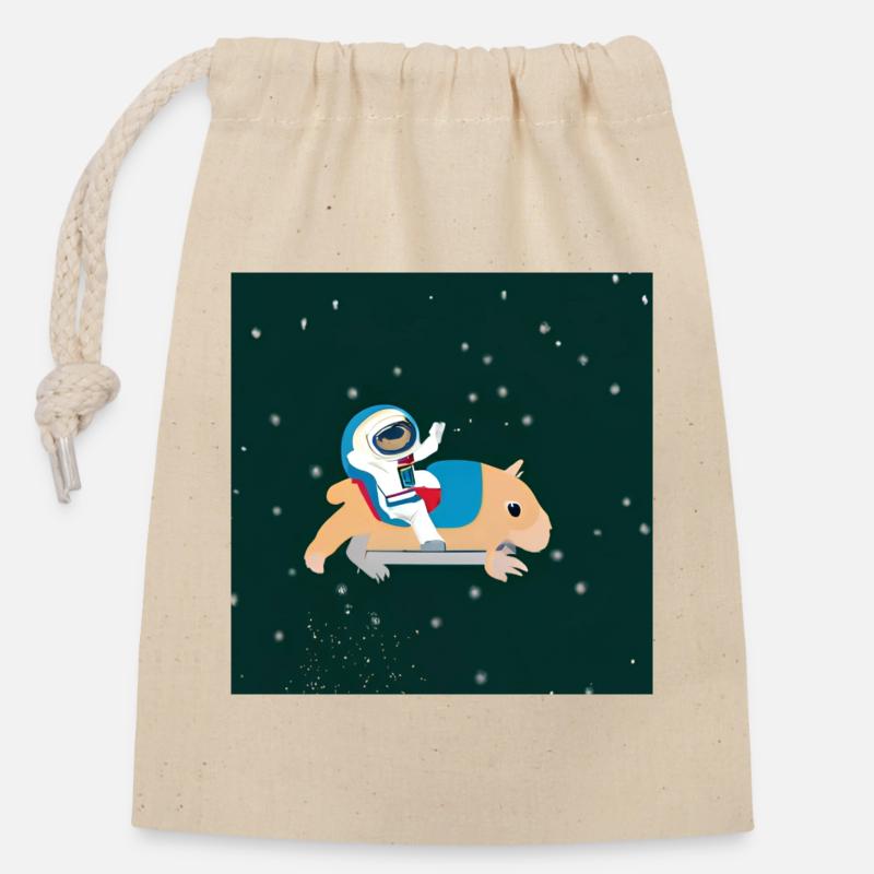 Astronaut on a space capybara - Closable cotton gift bag (14x20cm) - nature