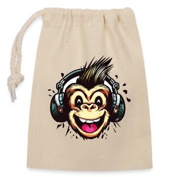 Funny DJ Monkey with Headphones - Closable cotton gift bag (14x20cm) - nature - Front