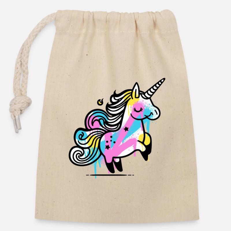 Bunter Splash Einhorn Illustration - Verschließbarer Geschenkbeutel aus Baumwolle (14x20cm) - Natur