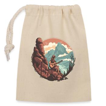 Serene Mountain Guitar Scene - Closable cotton gift bag (14x20cm) - nature - Front