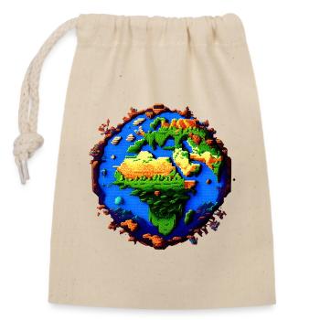 Pixel-Erde - Verschließbarer Geschenkbeutel aus Baumwolle (14x20cm) - Natur - Vorne