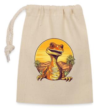 Illustration rétro dinosaure coucher de soleil - Sac cadeau en coton avec cordon (14 x 20 cm) - nature - Devant