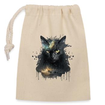 Chat noir dans la conception de l’espace - Sac cadeau en coton avec cordon (14 x 20 cm) - nature - Devant
