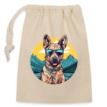 Cool German Shepherd with Sunglasses - Closable cotton gift bag (14x20cm) - nature - Front