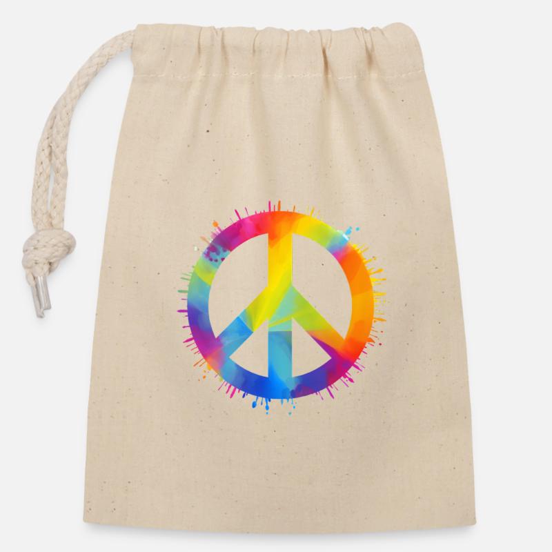 Regenbogen Peace - Verschließbarer Geschenkbeutel aus Baumwolle (14x20cm) - Natur