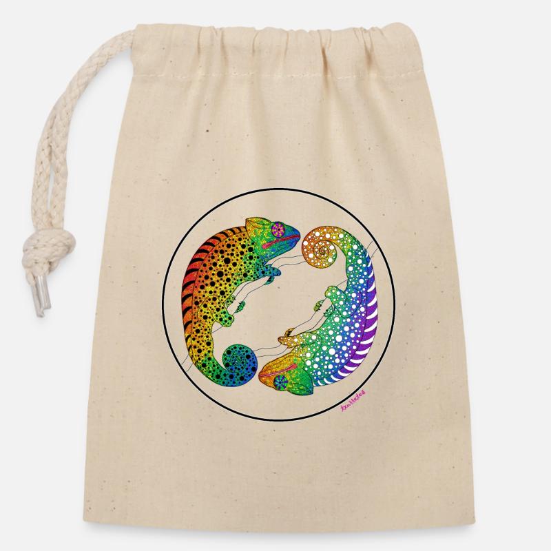 Pride-Chamäleon - Verschließbarer Geschenkbeutel aus Baumwolle (14x20cm) - Natur