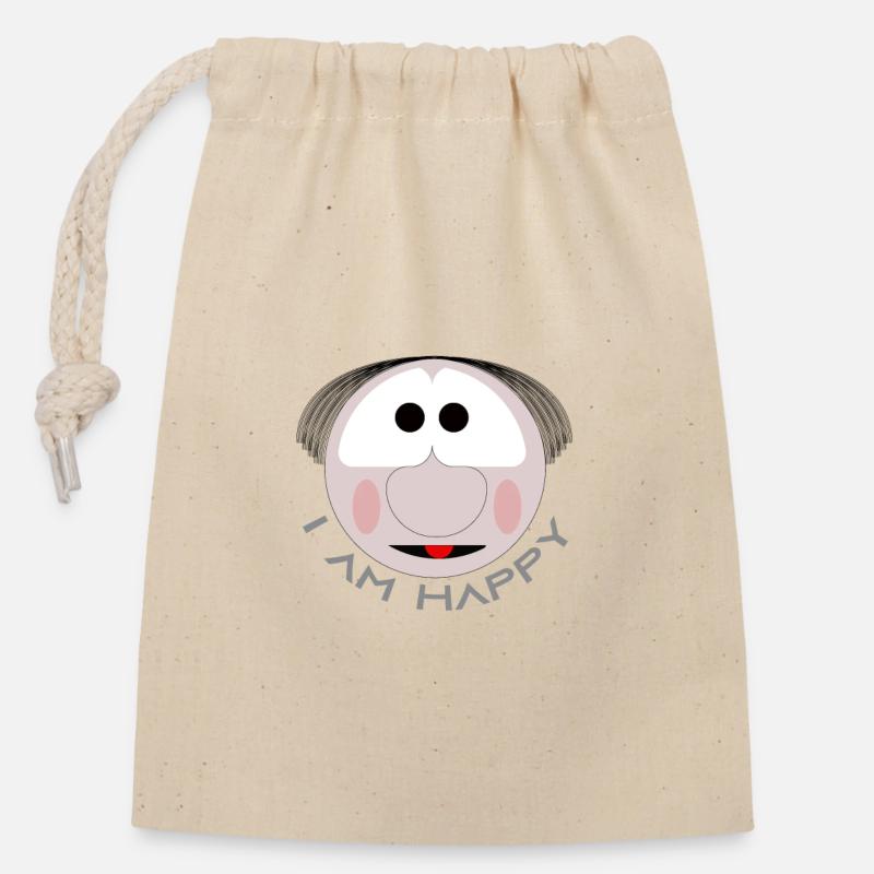 Happy - Closable cotton gift bag (14x20cm) - nature