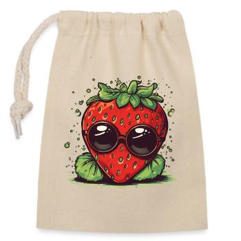 Fraise de dessin animé cool avec des lunettes de soleil - Sac cadeau en coton avec cordon (14 x 20 cm) - nature - Devant