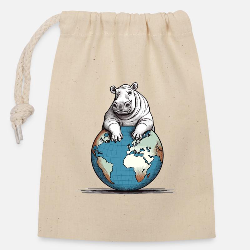 Hippo rules the World! - Verschließbarer Geschenkbeutel aus Baumwolle (14x20cm) - Natur