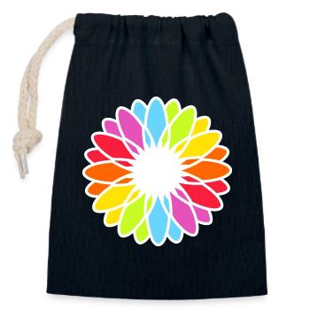 Mandala de fleurs arc-en-ciel - Sac cadeau en coton avec cordon (14 x 20 cm) - bleu marine - Devant