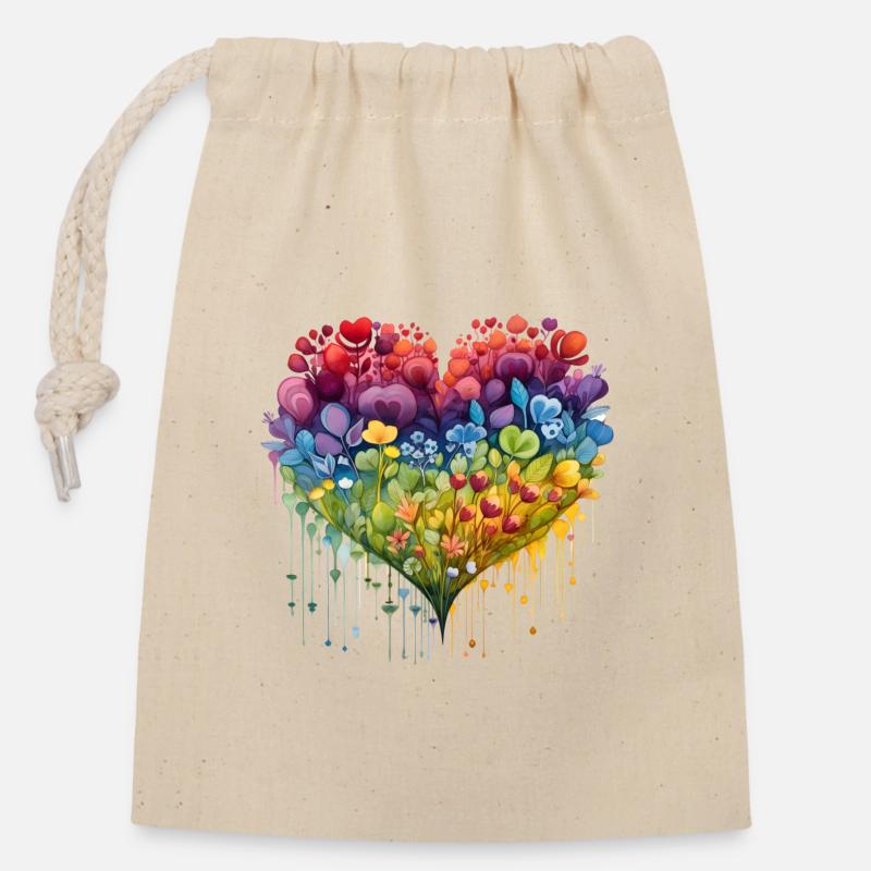 Blumenherz - Verschließbarer Geschenkbeutel aus Baumwolle (14x20cm) - Natur