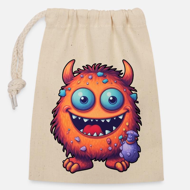 Kleines Monster "Kuller" im Comic-Stil - Verschließbarer Geschenkbeutel aus Baumwolle (14x20cm) - Natur