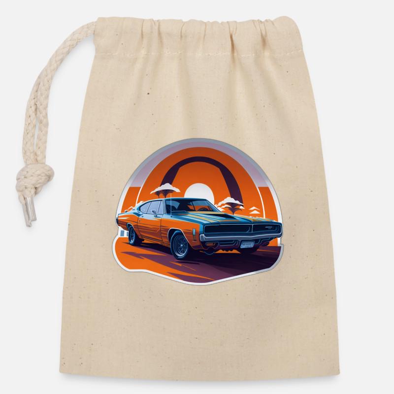 Rétro Thunder - Sac cadeau en coton avec cordon (14 x 20 cm) - nature