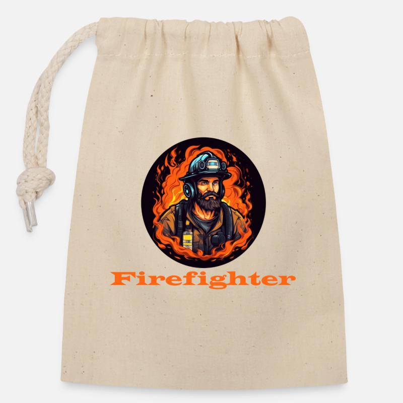 Firefighter - Closable cotton gift bag (14x20cm) - nature