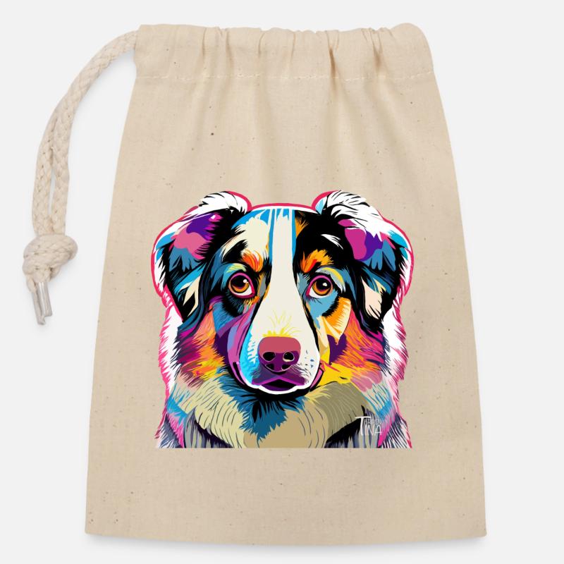 Colorful Australia Shepherd - Closable cotton gift bag (14x20cm) - nature