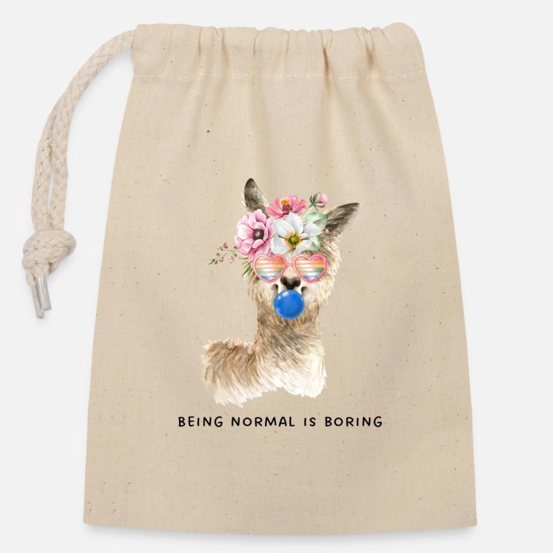normal is boring Lama - Verschließbarer Geschenkbeutel aus Baumwolle (14x20cm) - Natur