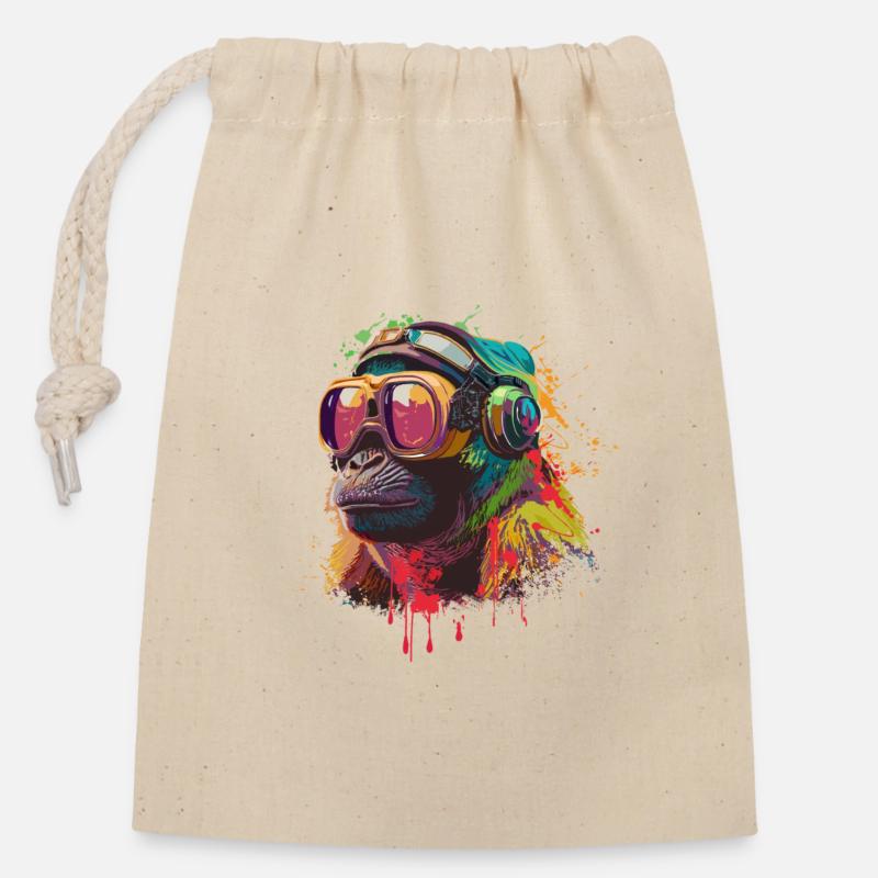 Singe street art - Sac cadeau en coton avec cordon (14 x 20 cm) - nature